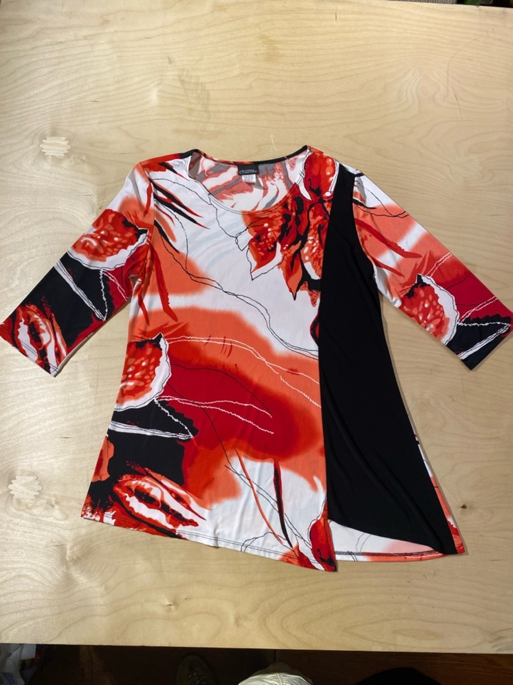 Fashion Caribe Abstract Floral Red & Black Women's Tunic Top Medium (QY)
